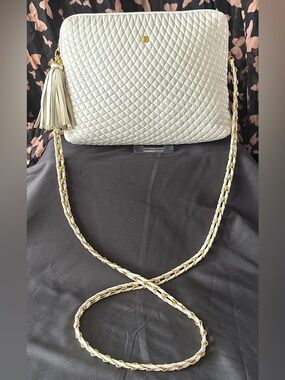 Bally Cream Color Quilted Lambskin Crossbody Bag with Tassel